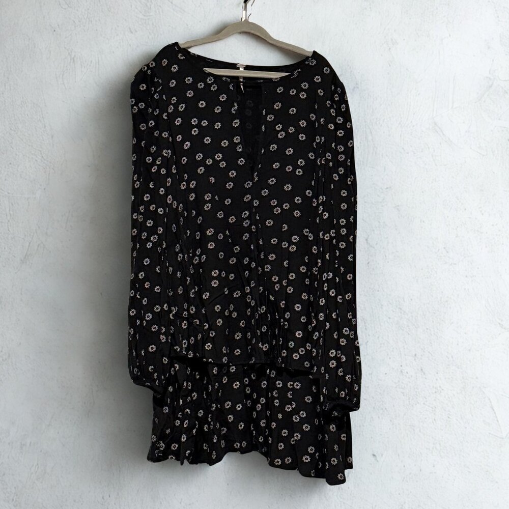 Free People NY Beck Black Floral Tiered Mini Dress Boho Small - Picture 5 of 13
